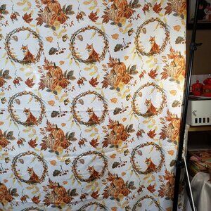 Woodland Autumn Orange Fox and Pumpkin Fabric Shower Curtain 68x70 Like New